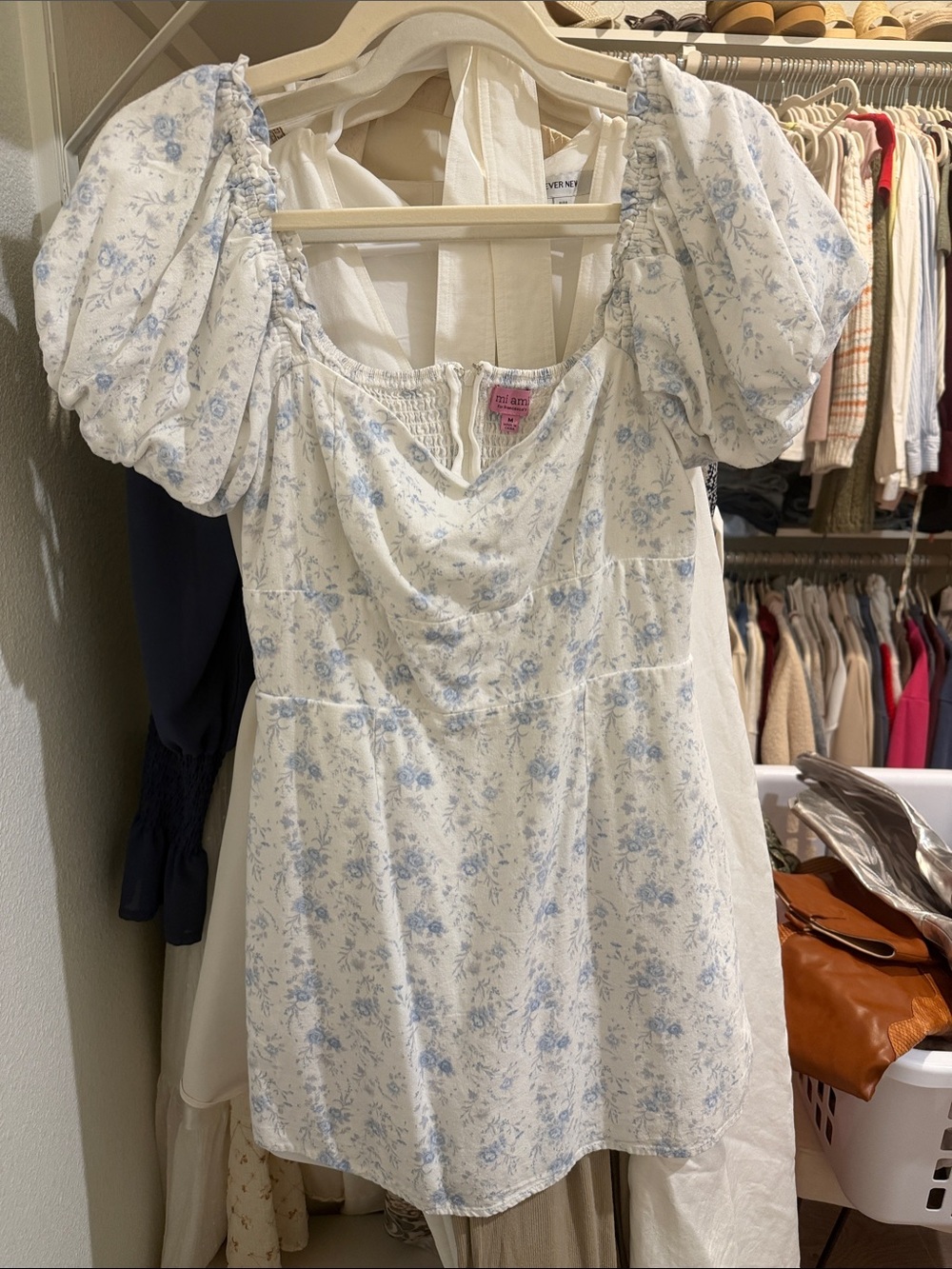 miami White Mini Dress with Light Blue Floral